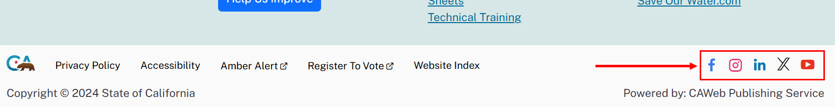 New location of DTSC social media icons/links.